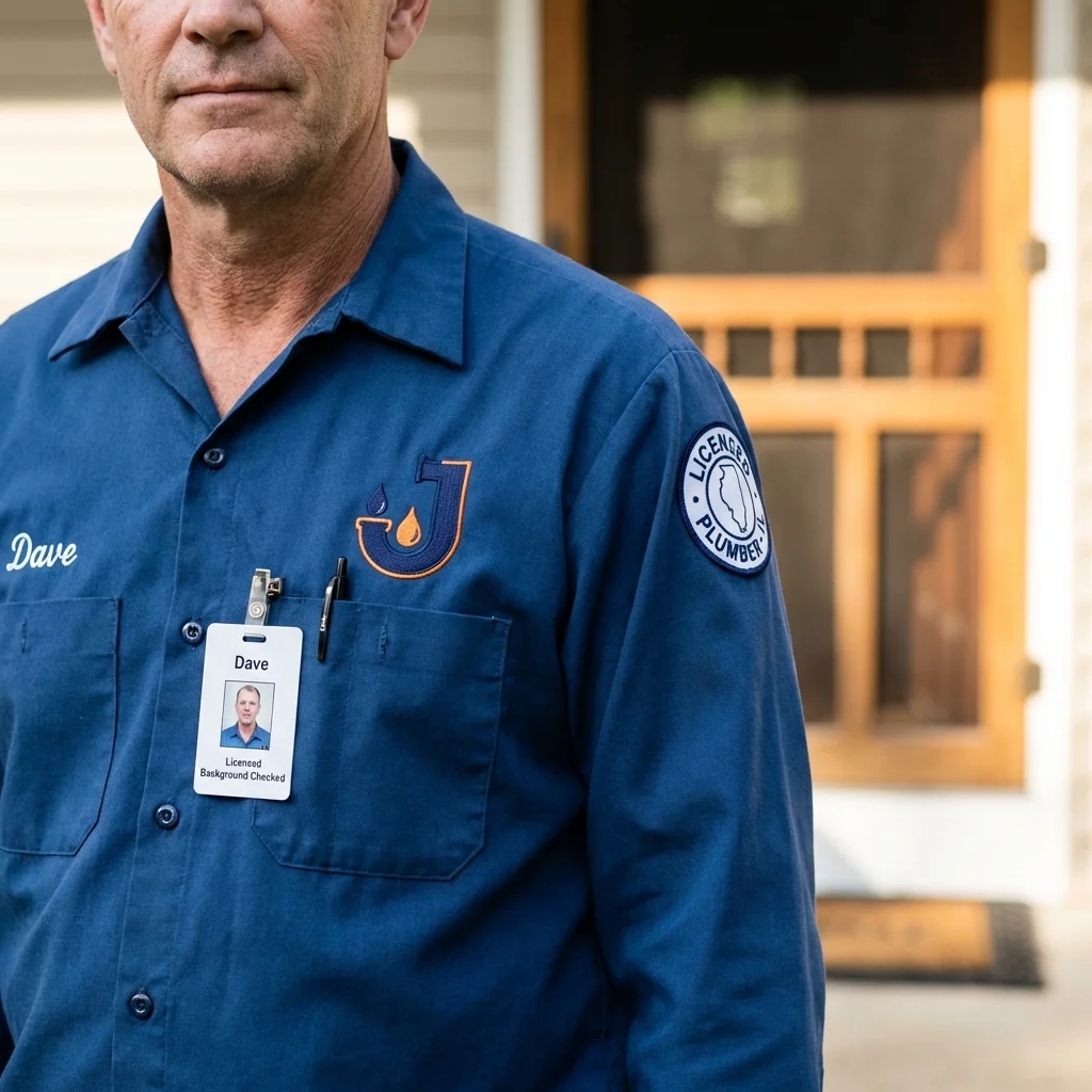 Licensed plumber showing ID badge in Racine, WI